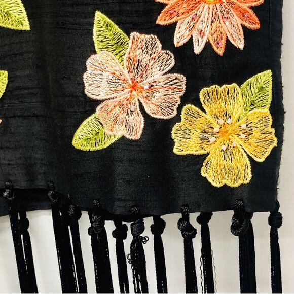 Vintage Maggy L Black Silk Embroidered Fringe Skirt Y2K Romantic Fairygoth - Picture 6 of 16